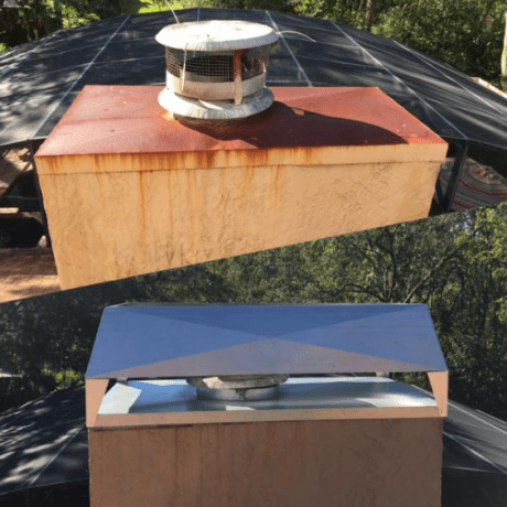Chimney cover before and after
